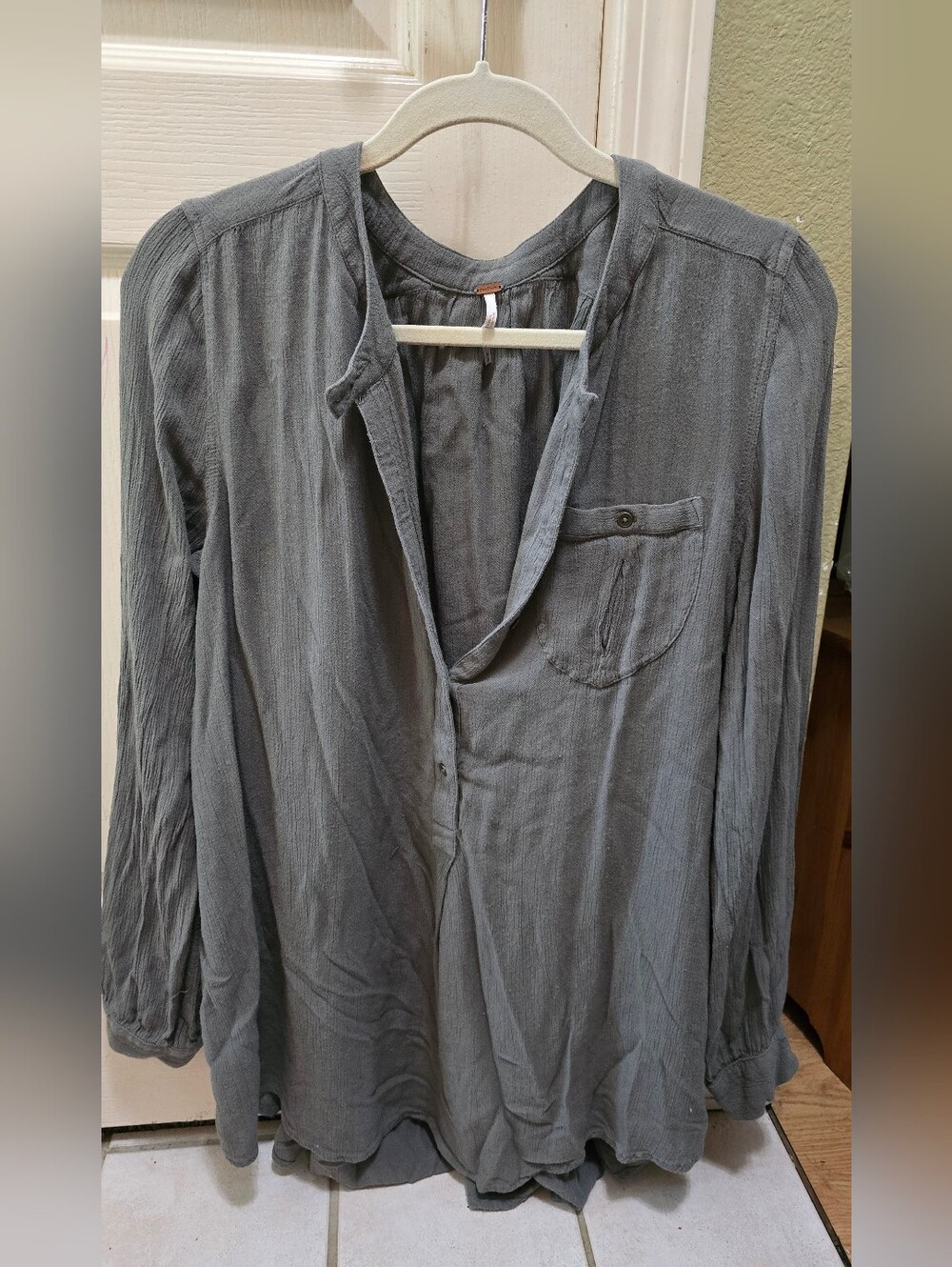 Womens Casual Long-Sleeve Button Shirt Tunic - Green